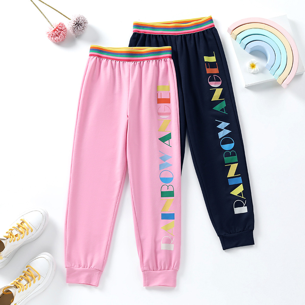 

Kid Girl Colorful Striped Letter Print Casual Pants