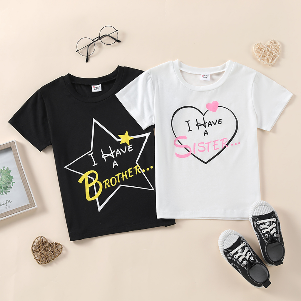 

Kid Boy/Kid Girl Stars /Heart Letter Print Short-sleeve Tee