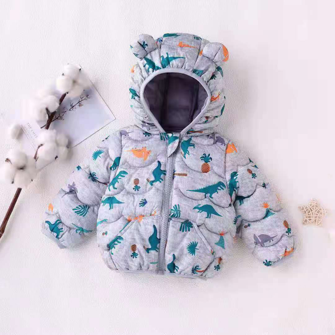 

Toddler Boy Dinosaur Pineapple Print Lightweight Ear Design Zipper Hooded Coat