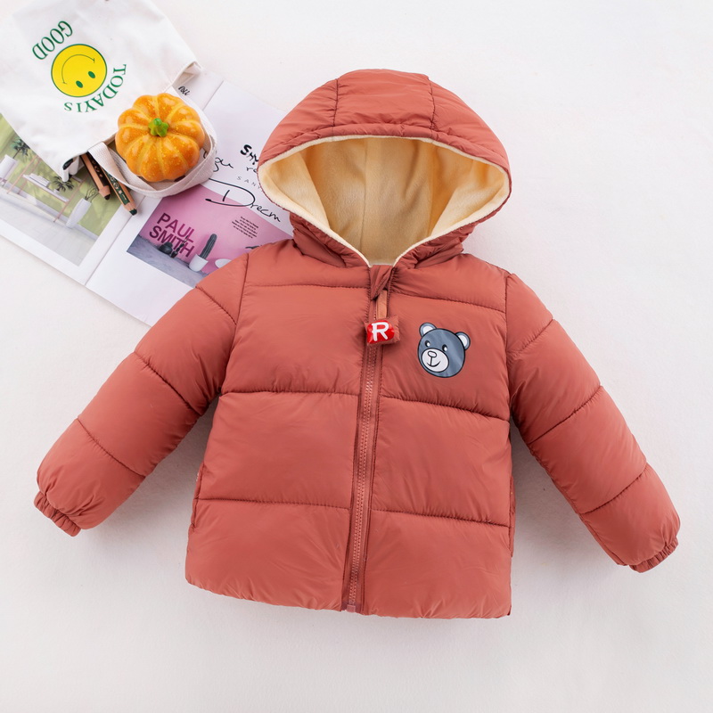 

Toddler Girl Bear Print Zipper Hooded Fuzzy Coat