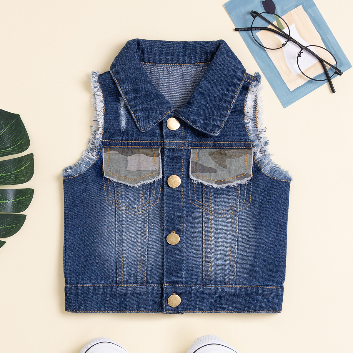 

Baby Boy Button Up Sleeveless Ripped Denim Vest