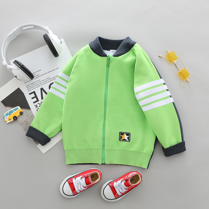 

Kid Boy Star Embroidered Striped Zipper Coat/Jacket