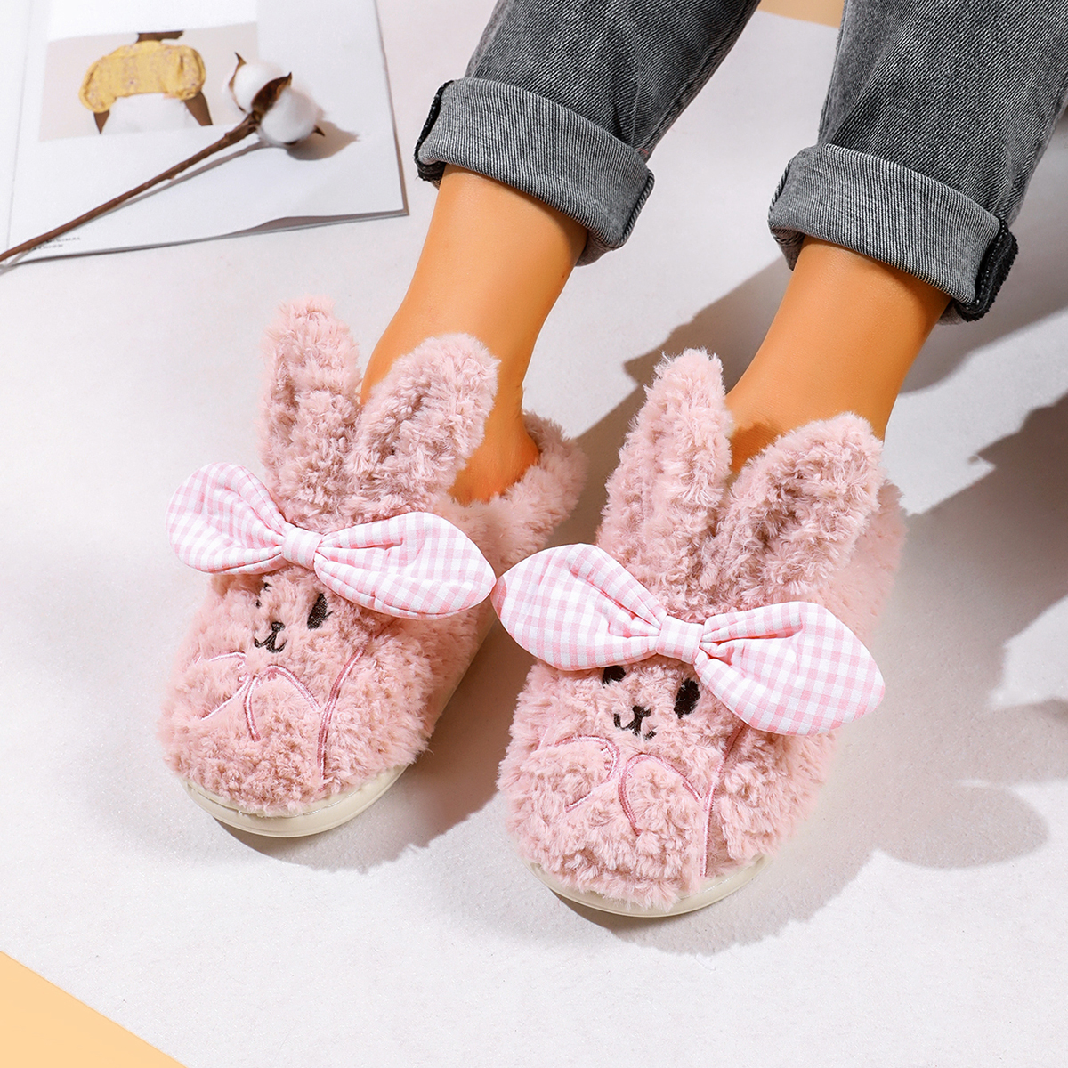 

Cute Rabbit Ear Slippers House Indoor Cartoon Non-slip Warm Slippers