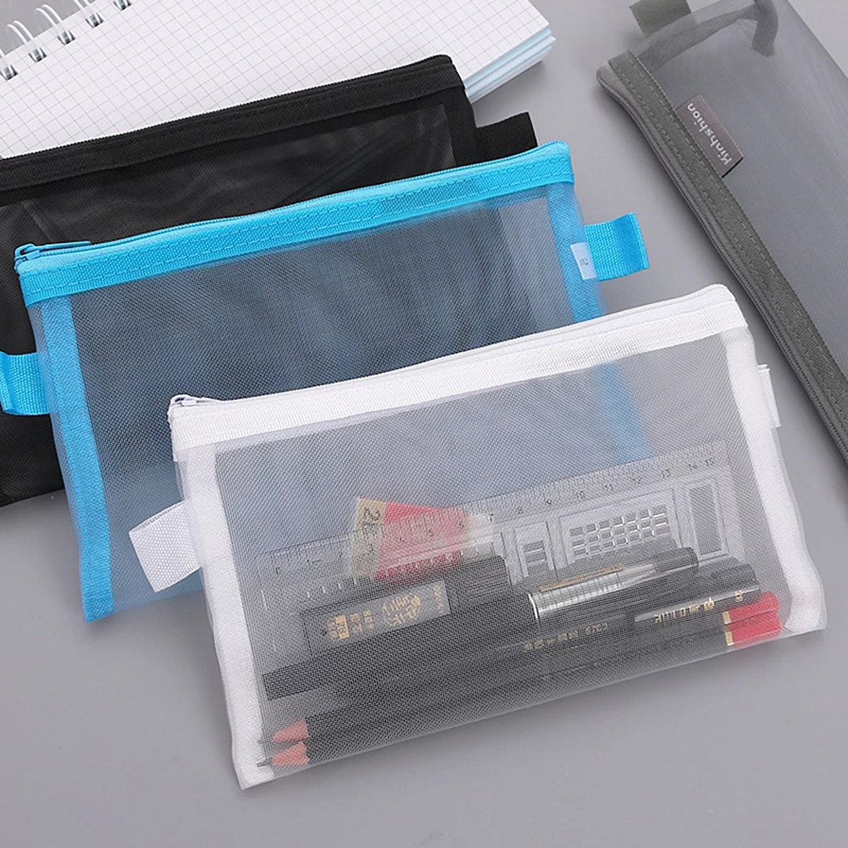 

Mesh Pen Bag Multifunctional Portable Large-capacity Zipper Mesh Bags Pencil Case Organizer Stationery Storage Bag