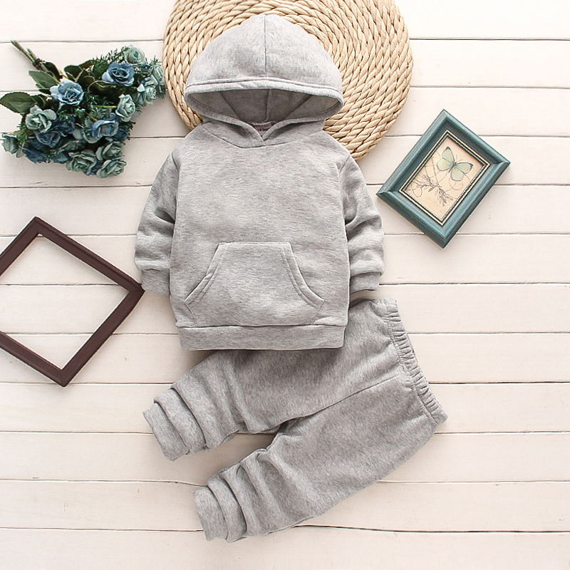 

2-piece Toddler Girl/Boy Fleece Lined Solid Color Hoodie Sweatshirt and Pants Set