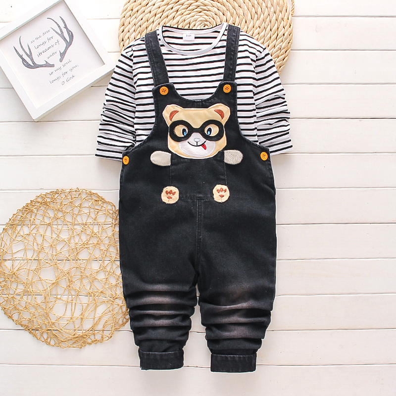 

2pcs Toddler Boy Cute Bear Pattern Denim Overalls Set