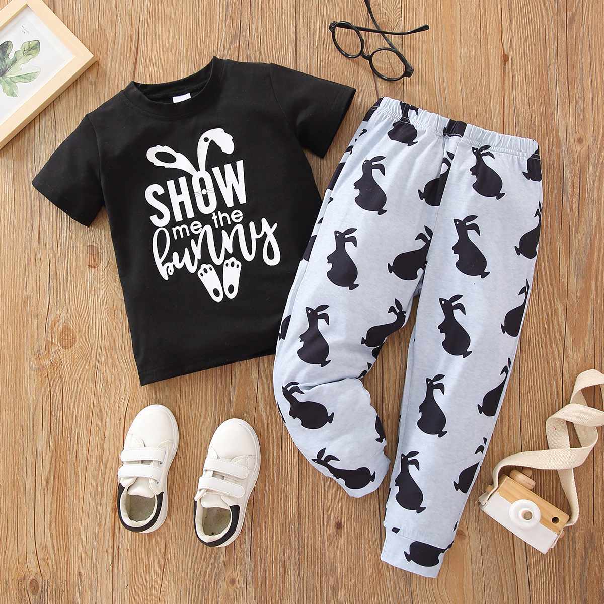 

Easter 2pcs Toddler Boy Letter Rabbit Print Tee & Pants Set