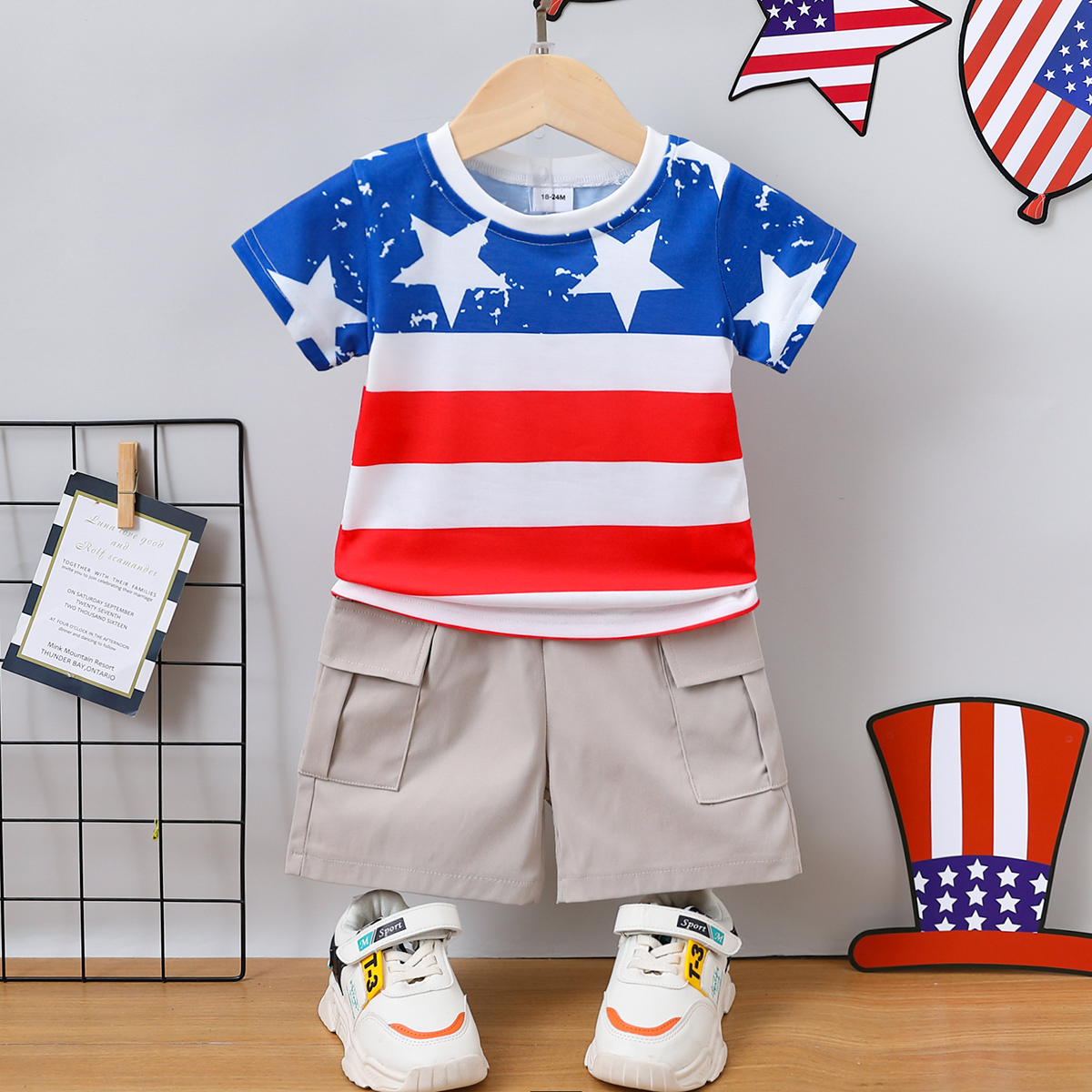

Independence Day 2pcs Toddler Boy Stars Print Tee and Pocket Design Shorts Set