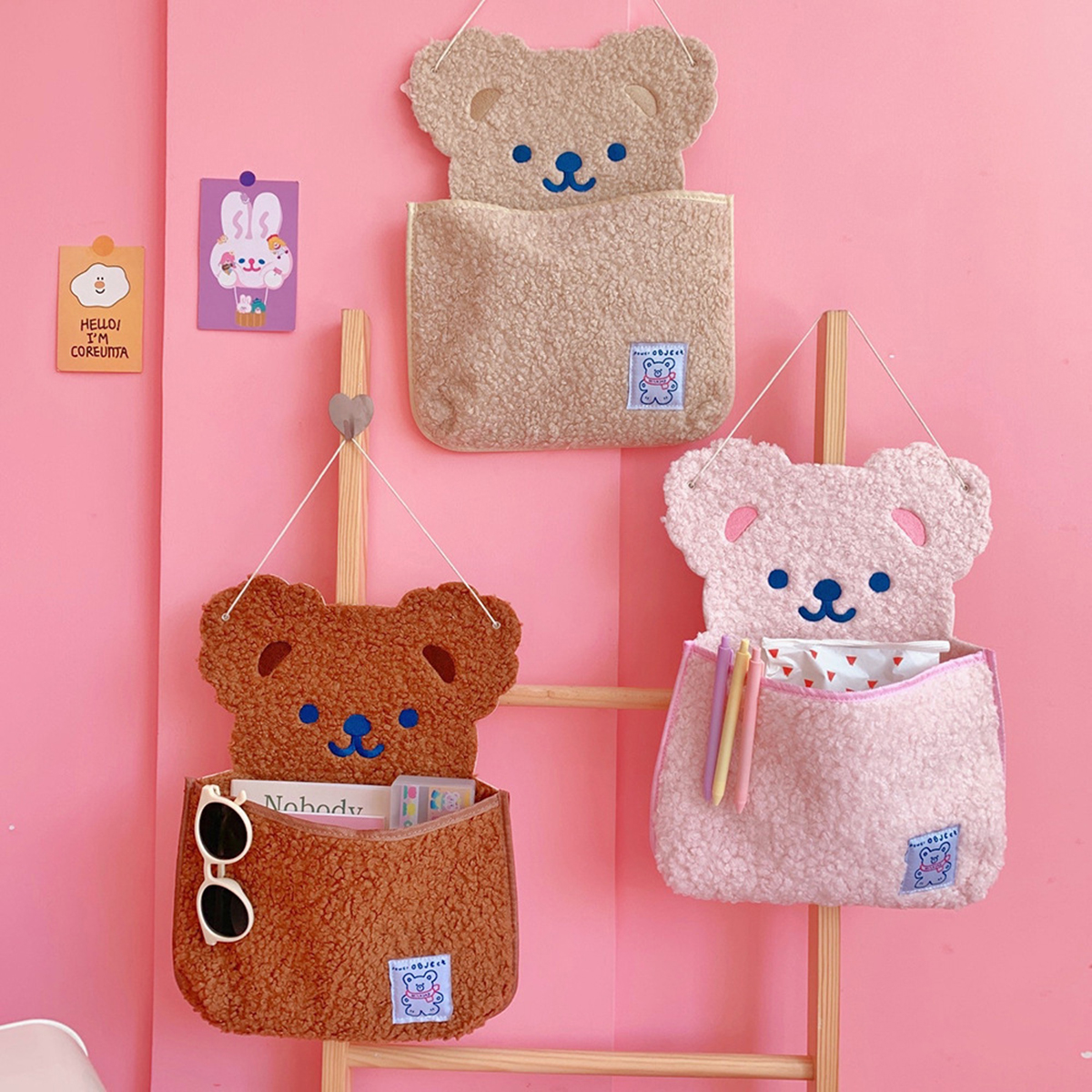 

Cartoon Bear Wall Mounted Storage Bag Laptop Notebook Desktop Organizer Stationery Clip School Office Stationery