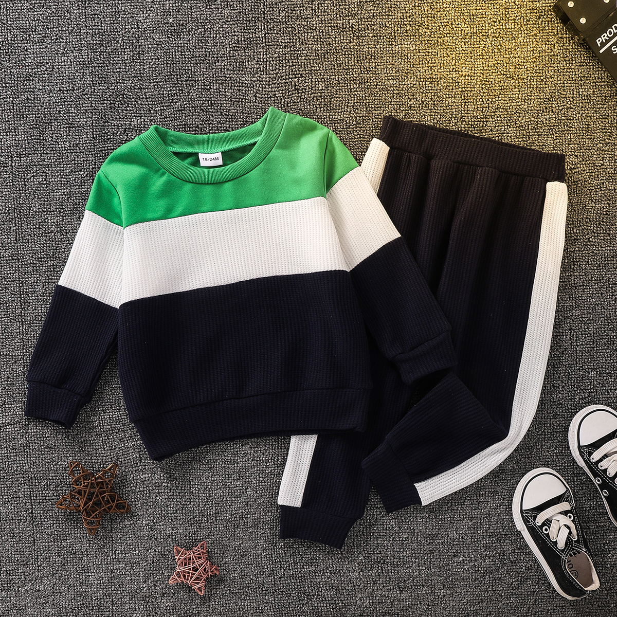 

2-piece Toddler Boy Colorblock Pullover Sweatshirt and Pants Casual Set