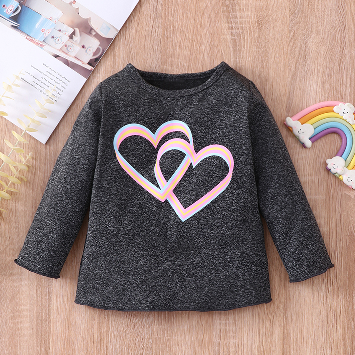 

Toddler Girl Heart Print Long-sleeve Grey Tee