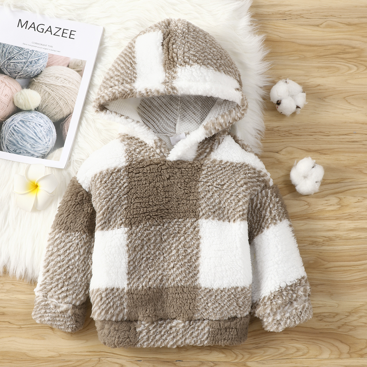 

Toddler Boy/Girl Plaid Fuzzy Hoodie Sweatshirt