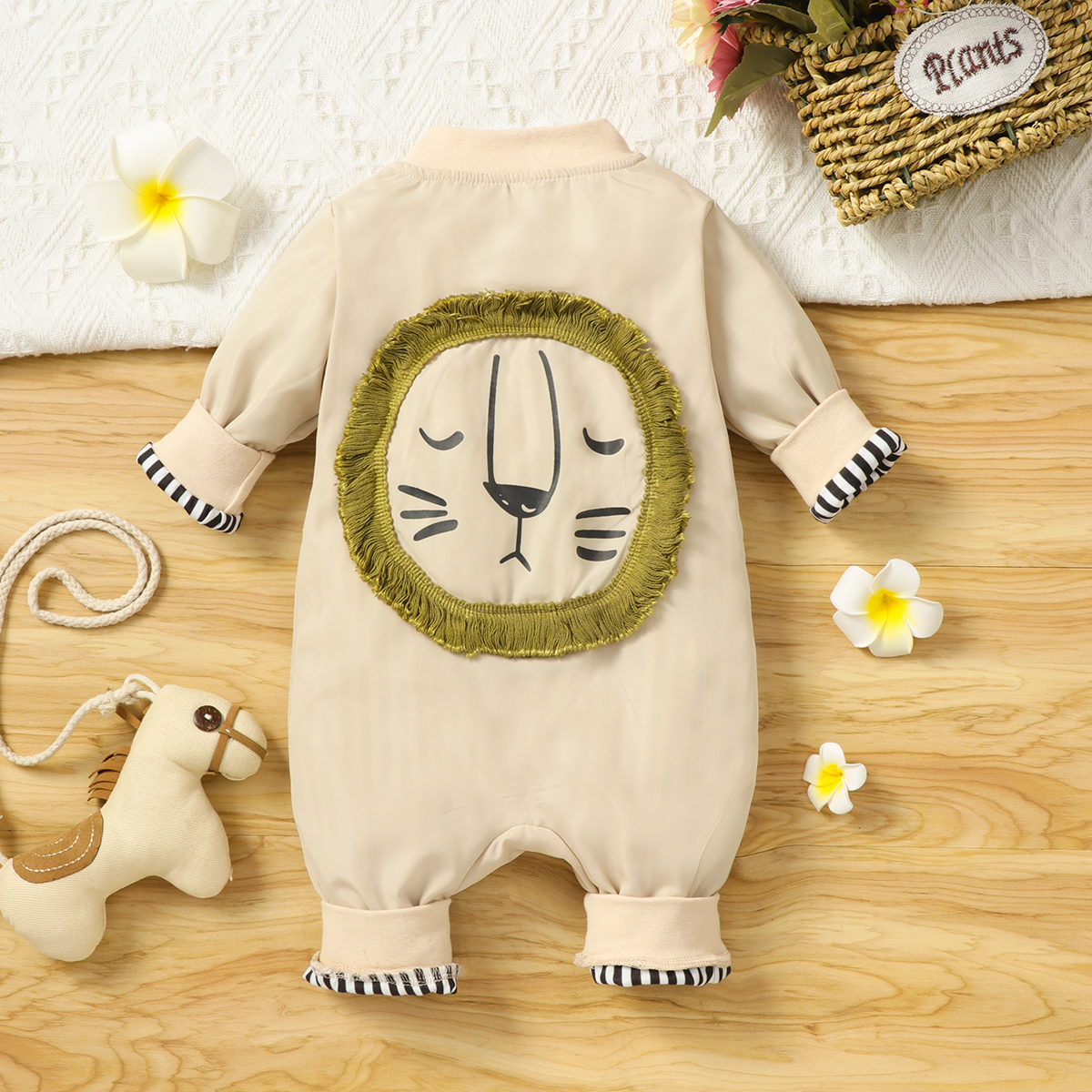 

Baby Boy/Girl Cartoon Lion Print Long-sleeve Zip Jumpsuit