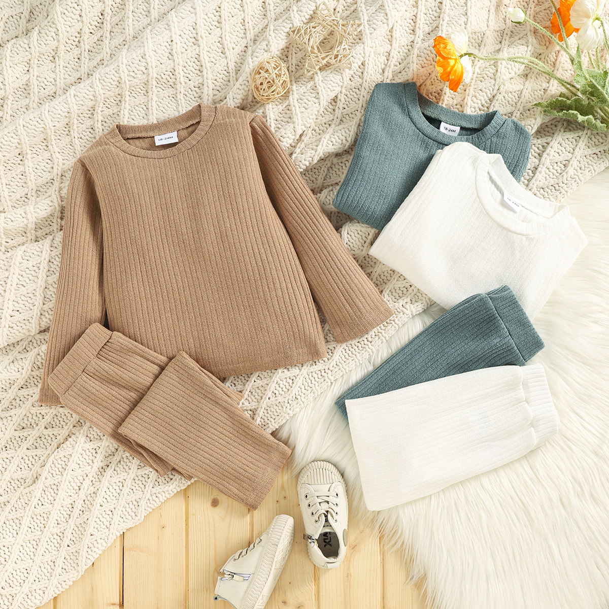 

2-piece Toddler Girl/Boy Knitted Solid Pullover and Elasticized Pants Set