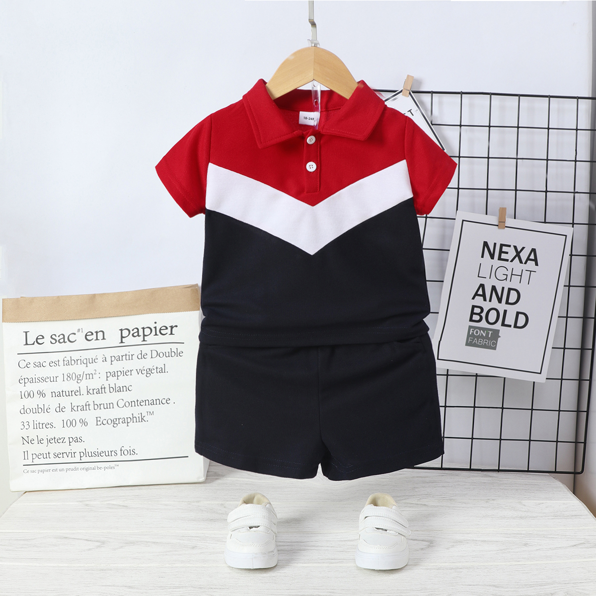 

2pcs Toddler Boy Casual Colorblock Polo Shirt and Shorts Set