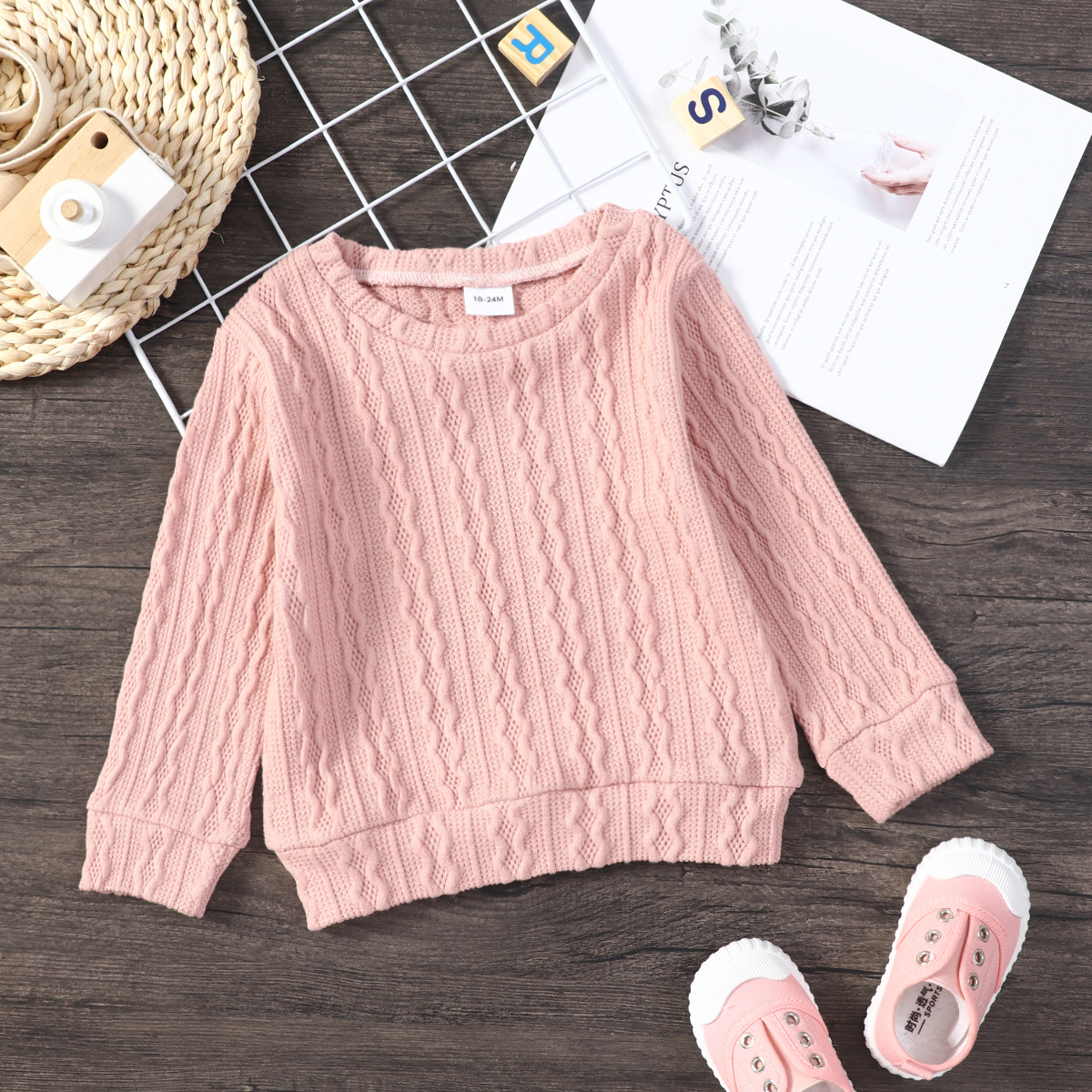 

Toddler Girl Cable Knit Textured Pink Sweater