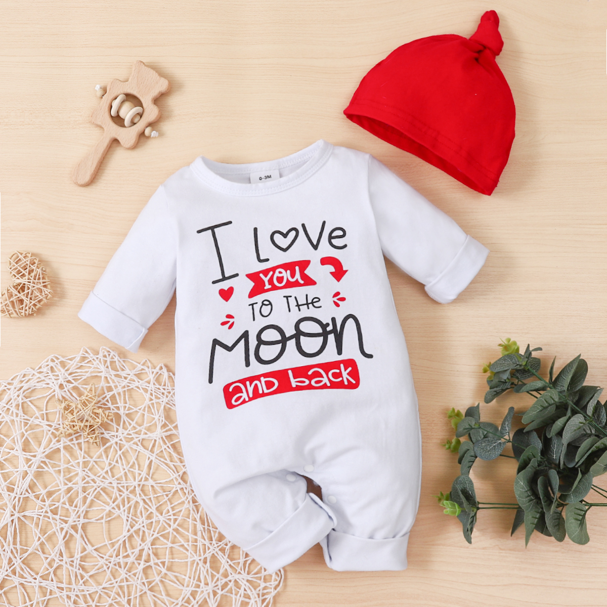 

2pcs Baby Boy/Girl 95% Cotton Long-sleeve Letter Print Jumpsuit with Hat Set