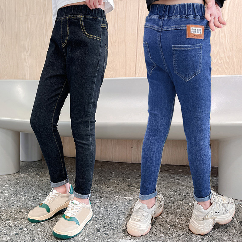 

Kid Girl Elasticized Solid Color Denim Skinny Jeans