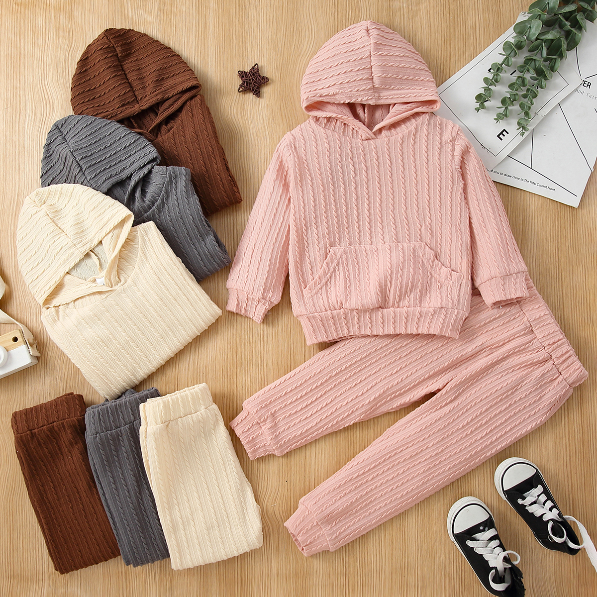 

2-piece Toddler Boy/Girl Cable Knit Textured Hoodie Sweatshirt and Pants Set