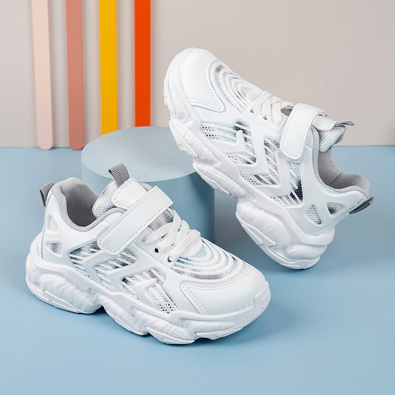 

Toddler / Kid Grey Mesh Panel Velcro Closure Sports Shoes