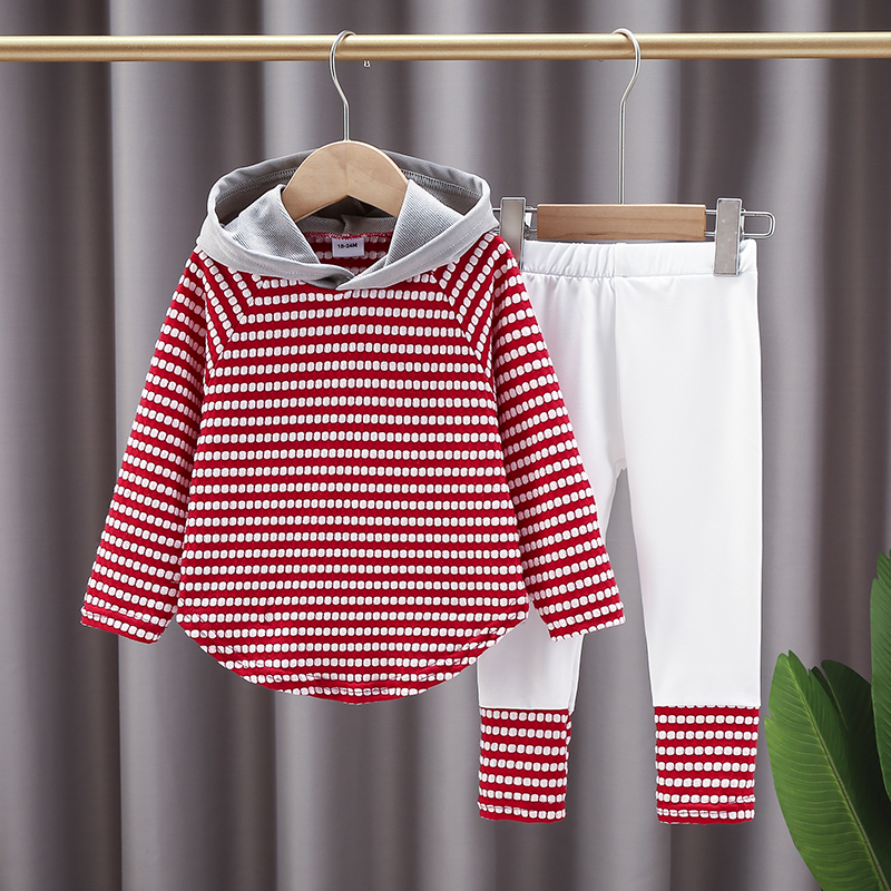 

2-piece Toddler Girl Plaid Hooded Long-sleeve Red Hoodie Top and White Tights Pants Set