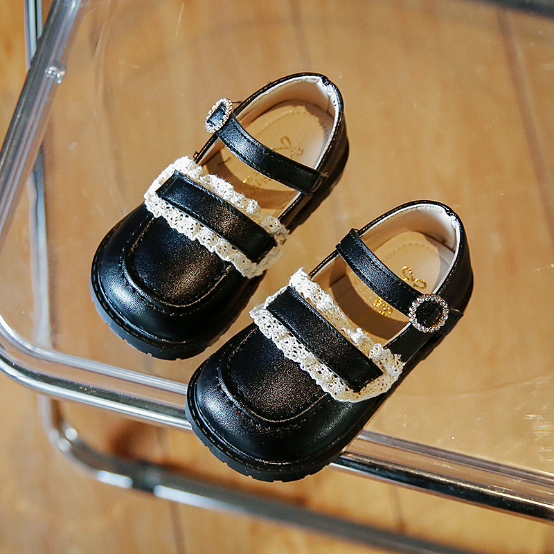 

Toddler / Kid Lace Trim Black Flats
