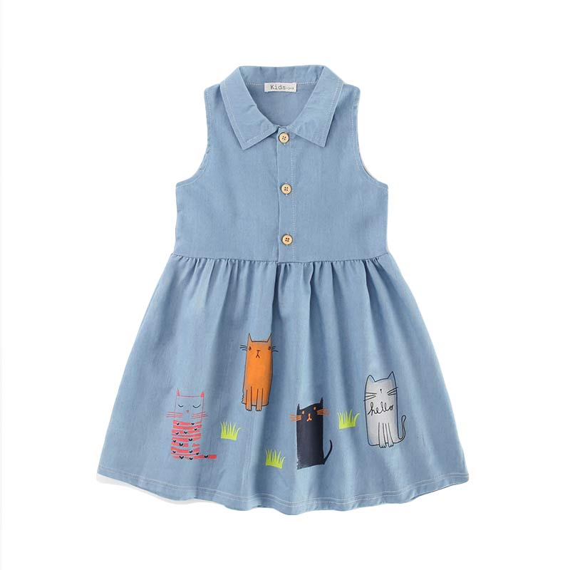 

Kitty Embroidered Sleeveless Shirt Dress in Blue for Toddler Girl and Girls