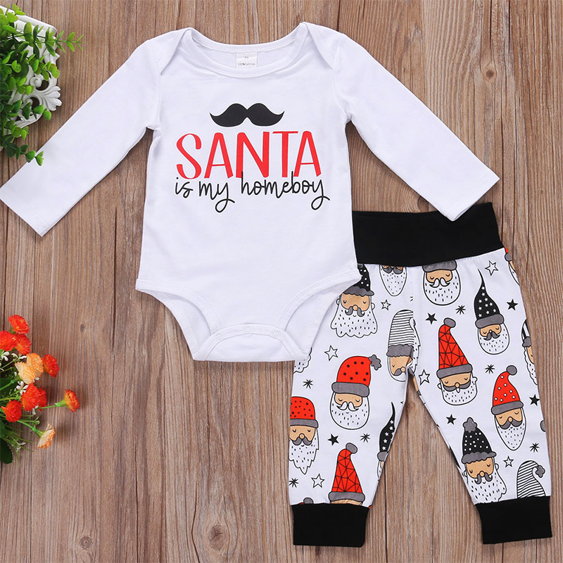

Baby's Lovely Christmas Long Sleeve Bodysuit and Pants Set in White