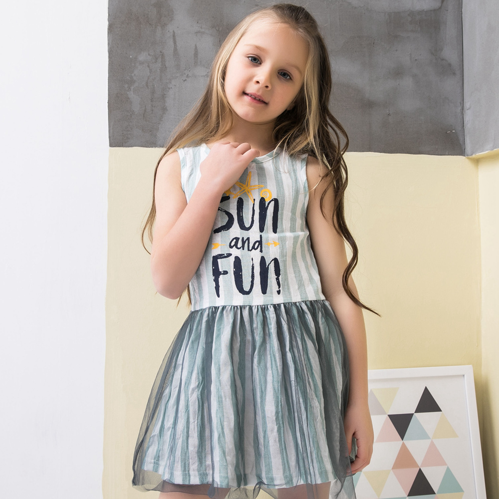 

Striped 'Sun and Fun' Printed Sleeveless Tulle Dress for Toddler Girls