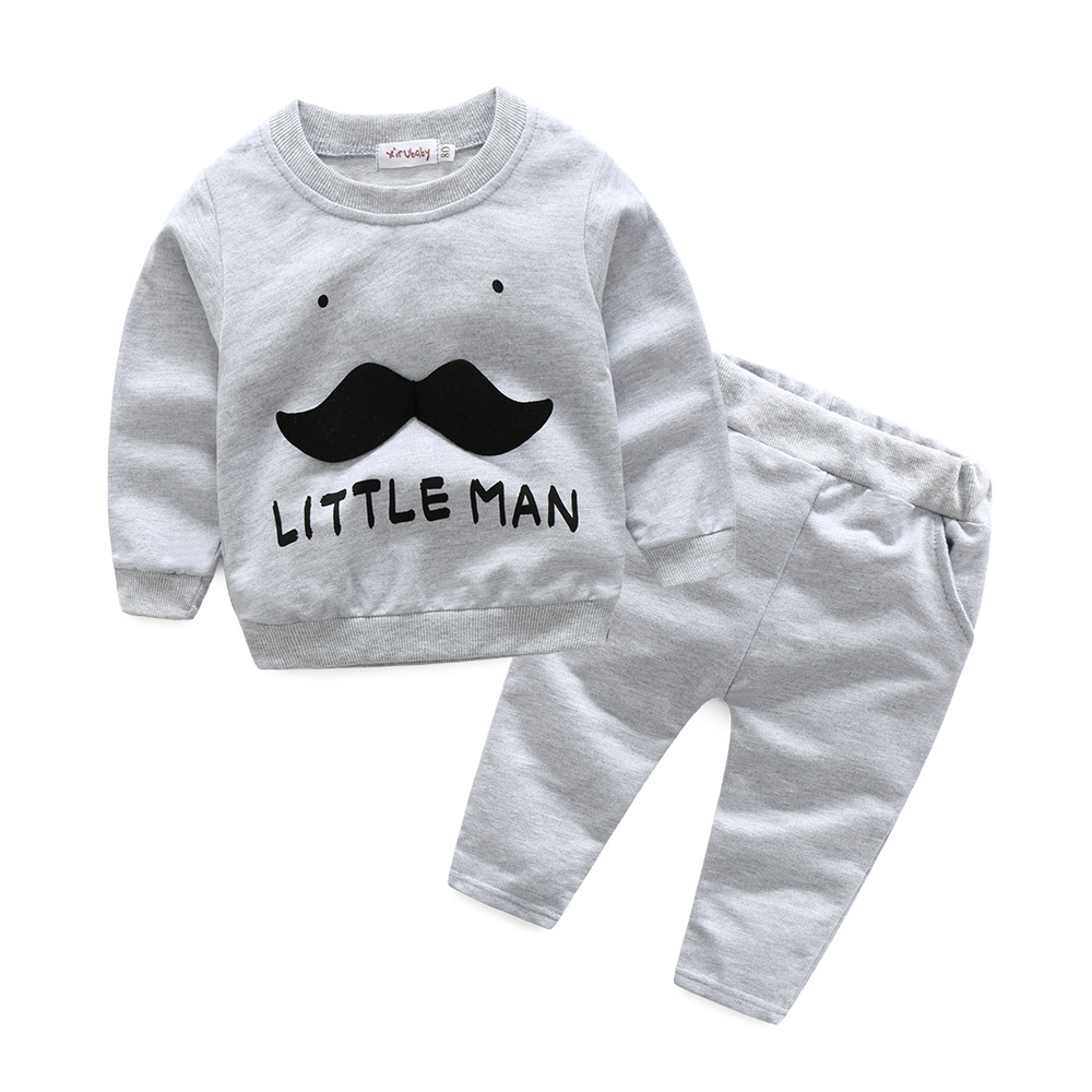 

2pcs Letter and Mustache Print Long-sleeve Baby Set