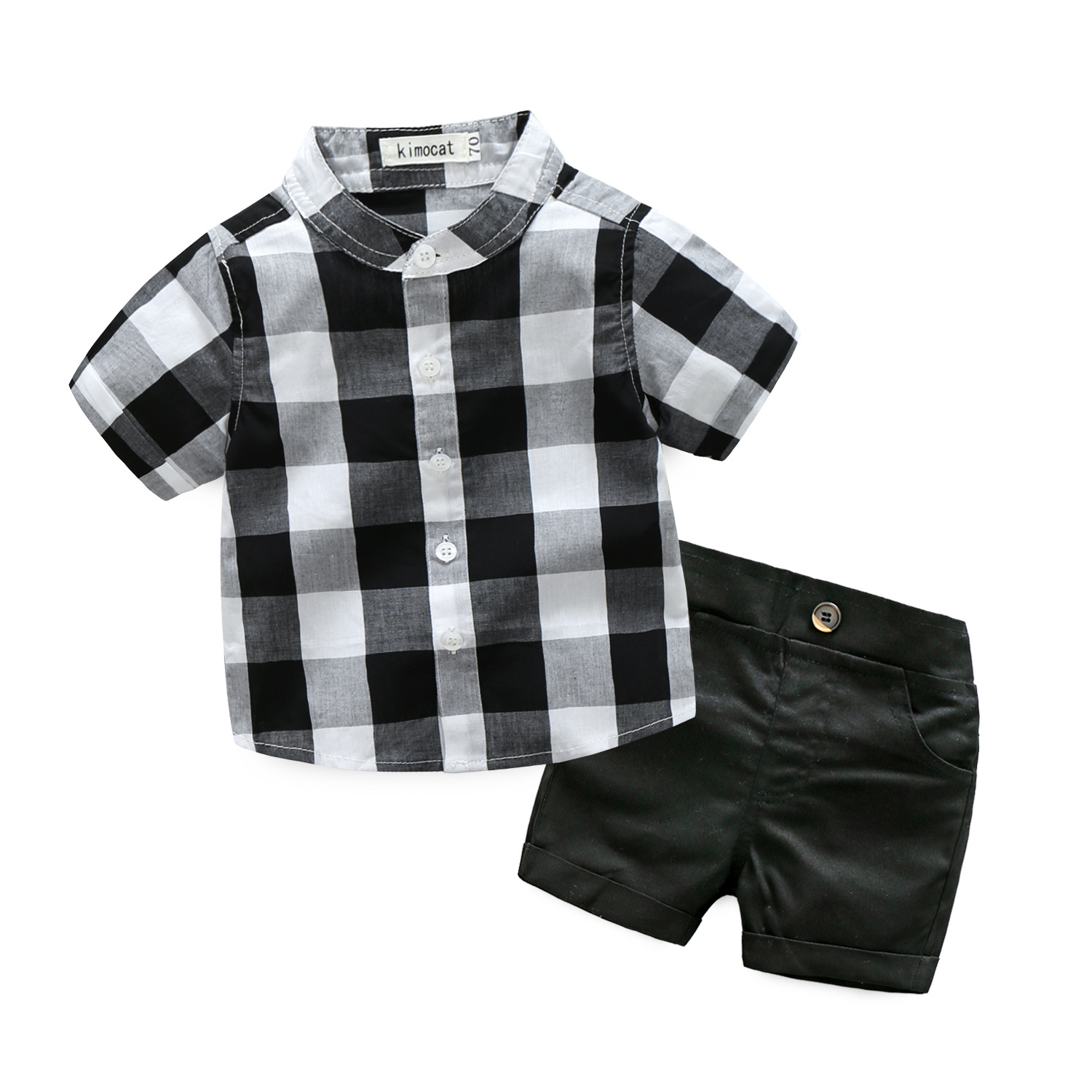 

Baby Boy's Casual Plaid Short-sleeve Tee and Shorts Set