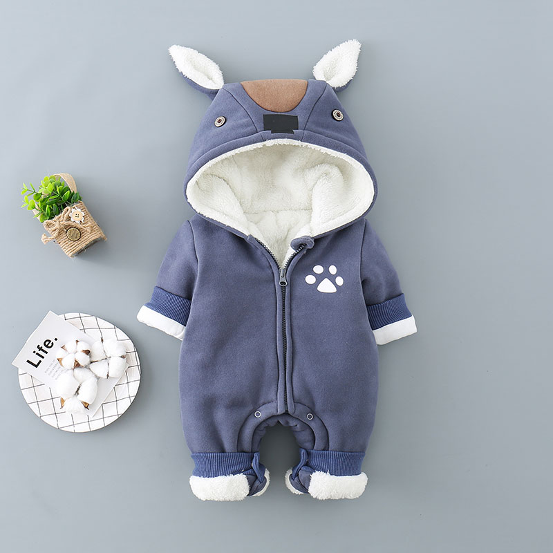 

Cuddly Rabbit Design Hooded Long-sleeve Jumpsuit in Blue for Baby