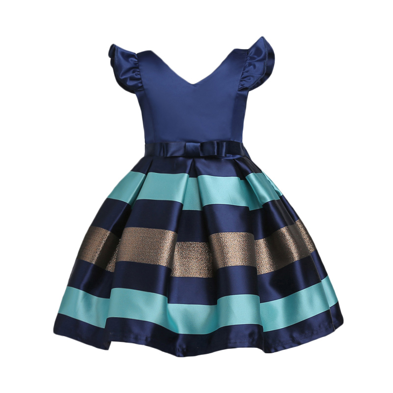 

Girl's Elegant Stripes Angle-sleeve Party Dress