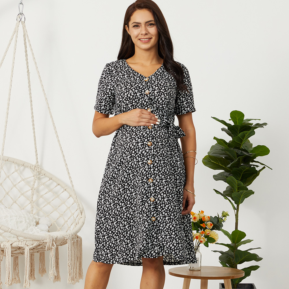 

Stylish Floral Print Short-sleeve Maternity Dress